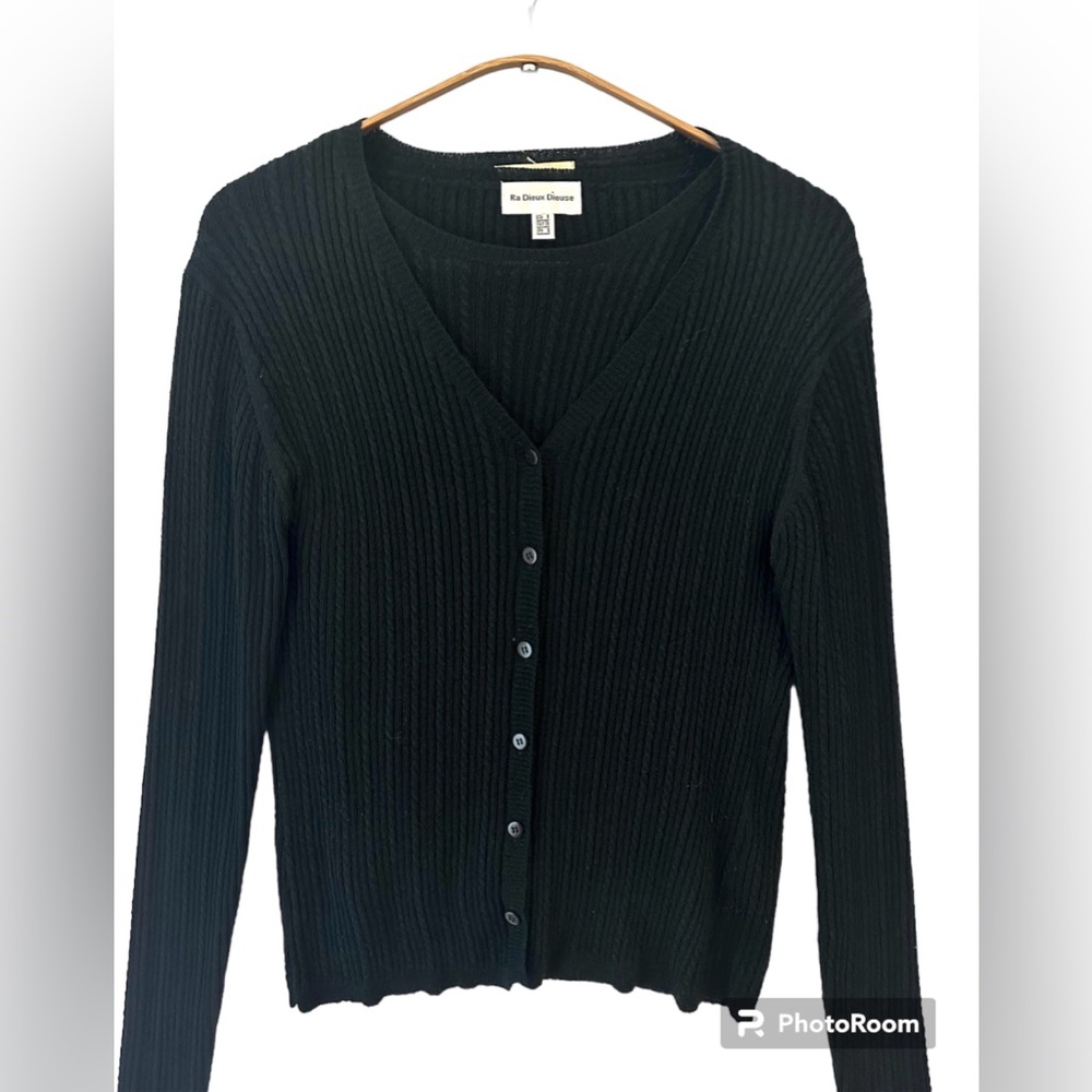 Vintage Ra Dieux Dieuse Women’s Cardigan 2 Piece Set Black Size 8